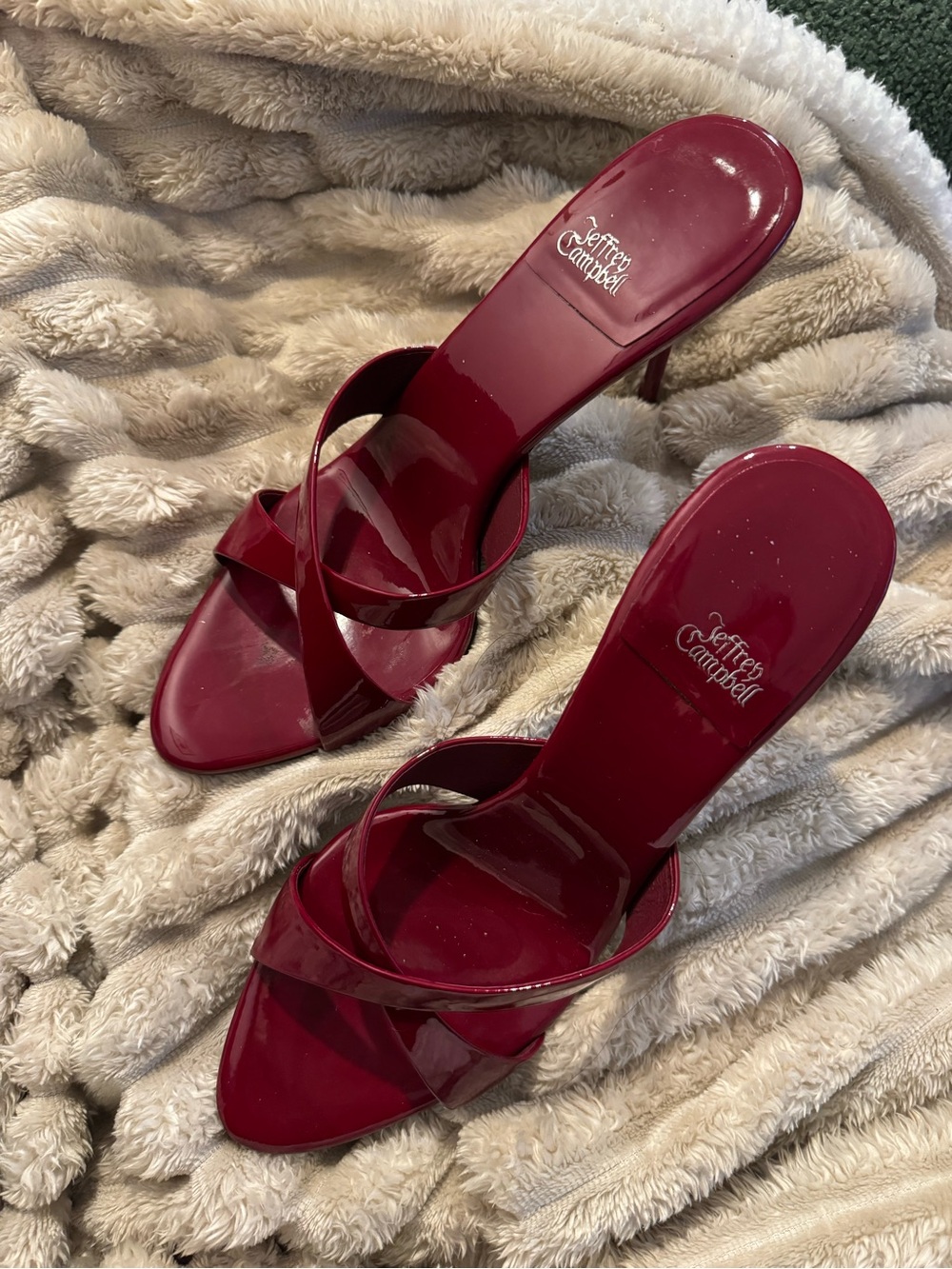 Jeffrey Campbell Burgundy Patent Crisscross Slide Heels
